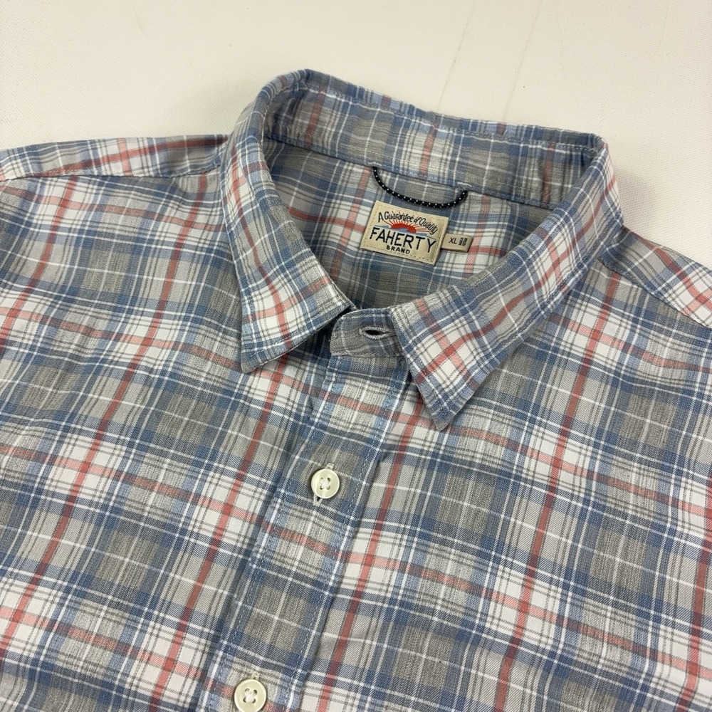 Faherty Shirt Mens XL Blue Plaid Long Sleeve Button Up Stretch Cotton Casual